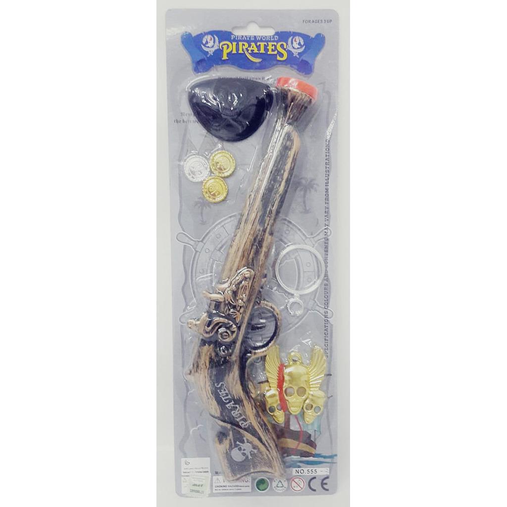 JUEGO DE PIRATAS , PISTOLA + PARCHE + MONEDAS + ARO + COLGANTE, IDEAL DISFRAZ , 38cm X 13cm. (29ab)