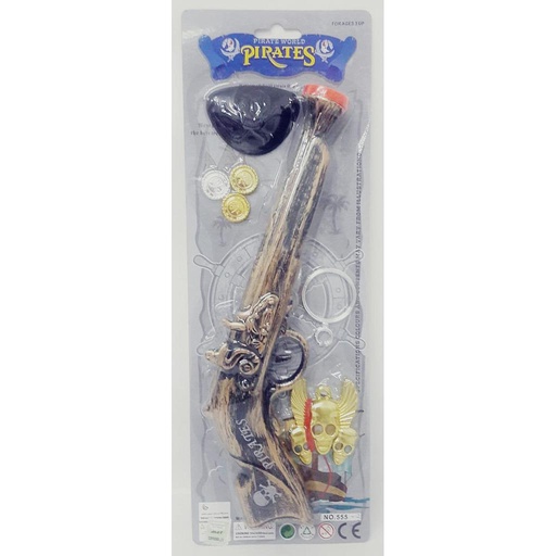 [BA01818] JUEGO DE PIRATAS , PISTOLA + PARCHE + MONEDAS + ARO + COLGANTE, IDEAL DISFRAZ , 38cm X 13cm. (29ab)