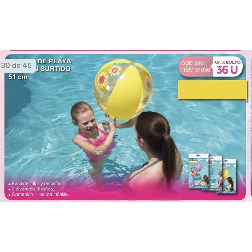 [31036] pelota de playa fashion 51 cm/ Bestway medio/