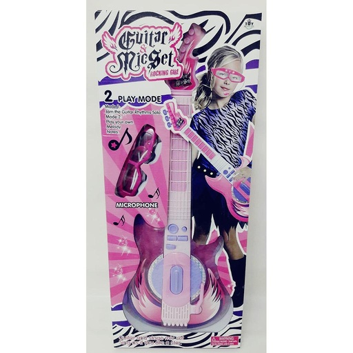 [BA19707] GUITARRA ELÉCTRICA CON LENTES Y MICRÓFONO, LUZ Y SONIDO , 3 PILAS AA , 60cm X 25cm. (11PALE)