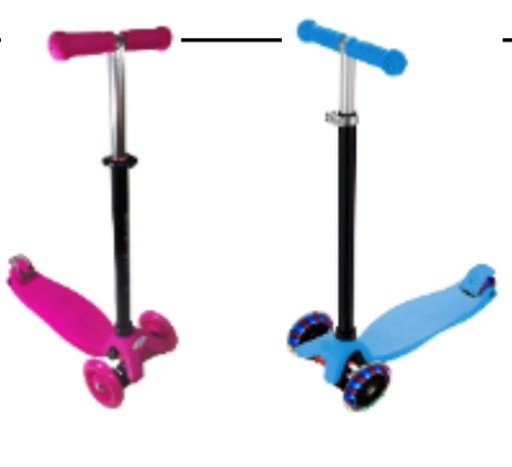 [HDL-717B] Monopatin 3 ruedas, barra ajustable aluminio, deck plastico, rueda delantera PU de 12 cm con luces y rueda trasera de 8cm, CM: 50kg, medidas: 57x23,5x86cm, deck: 55x13.5 cm