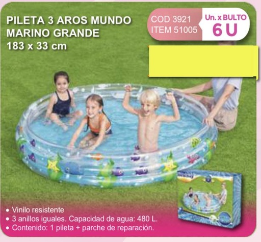 [51005] pileta 3 aros mundo marino grande 183 x 33 cm