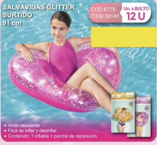 [36141] salvavidas glitter surtido 91 cm/Daki abajo atras/