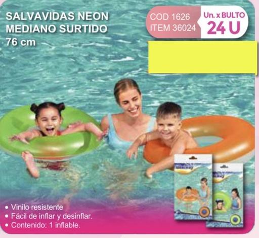 [36024] salvavidas neon mediano surtido 76 cm/ Best way medio